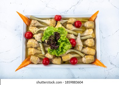 Turkish Cuisine Appetizers; Artichoke Appetizer. Turkish Style Cooked Artichoke.