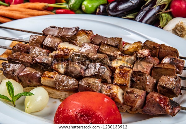 Turkish Cuisine Delicious Ciger Skewer Stock Photo 1230133912 ...