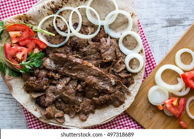 Turkish Doner Kebab On A Lavash / Shawarma Beef.
