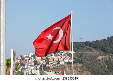 Turkish Flag In Alanya - Cleopatra Beach. Turkey