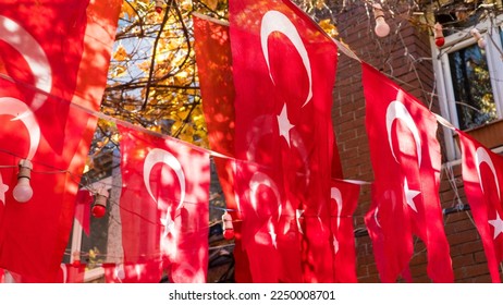 Turkish flag. Celebrating Turkish National holidays. April 23 National Sovereignty and Children's Day or 23 Nisan. May 19 Ataturk Commemoration, Youth and Sports Day or 19 Mayis. August 30 Victory Day - Shutterstock ID 2250008701
