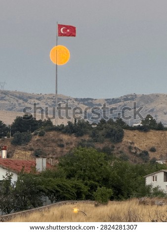 Turkish flag and fullmoon view