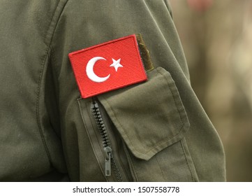 Turkish Flag On Turkey Army Uniform. Turkey Troops. Turkish Soldier