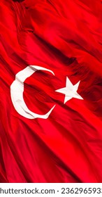 Turkish flag waving for celebration and private day .Social Media banner, waving Turkish Flag, vertical story post. Copy space.