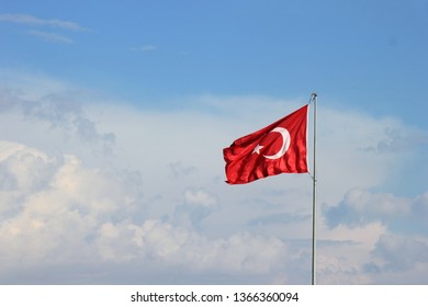 Turkish Flag Waving In Sky