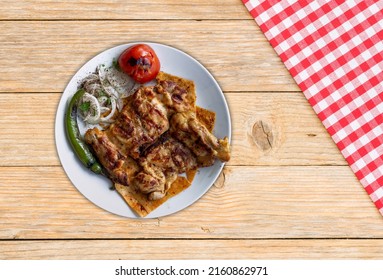 Turkish Grilled Chicken Cutlet On A Plate. Turkish Meal (izgara Tavuk Pirzola)