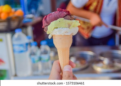 Turkish Ice Cream In Front Of A Vendor