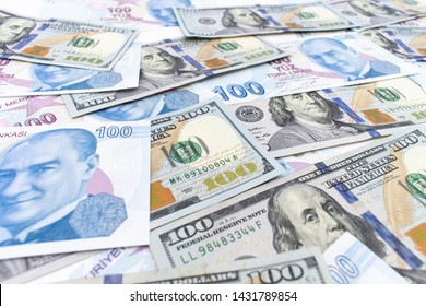 Turkish Lira And American Dollar Background