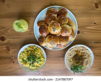 Turkish Local Food With Rice Humus And Lemonade