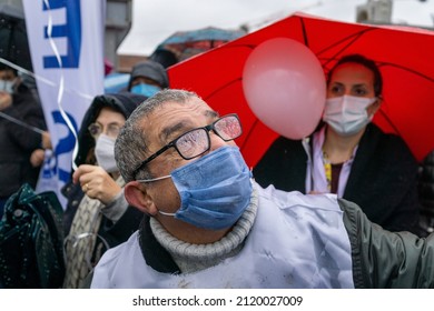 The Turkish Medical Association And Medical Chambers Organized 1 Day Strike Across Turkey On February 8, 2022. Capa Medical Faculty Health Workers Made A March And A Press Statement In Fatih,Istanbul