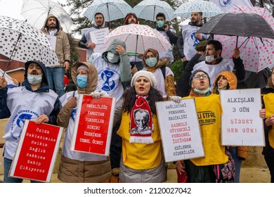 The Turkish Medical Association And Medical Chambers Organized 1 Day Strike Across Turkey On February 8, 2022. Capa Medical Faculty Health Workers Made A March And A Press Statement In Fatih,Istanbul