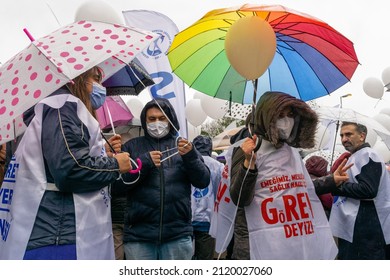 The Turkish Medical Association And Medical Chambers Organized 1 Day Strike Across Turkey On February 8, 2022. Capa Medical Faculty Health Workers Made A March And A Press Statement In Fatih,Istanbul