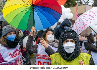 The Turkish Medical Association And Medical Chambers Organized 1 Day Strike Across Turkey On February 8, 2022. Capa Medical Faculty Health Workers Made A March And A Press Statement In Fatih,Istanbul