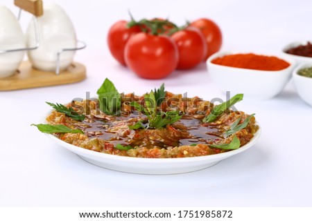 Turkish meze - Acili ezme, Acuka, Muhammara made with fresh tomatoes and spices Stok fotoğraf © 