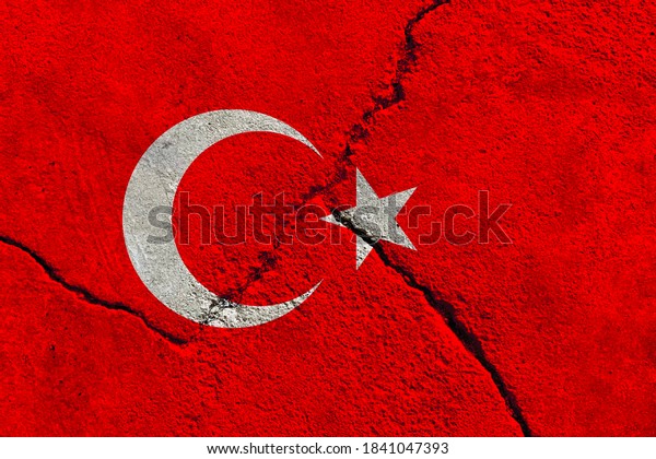 Turkish national flag icon on broken cracked\
concrete wall, Islamic pattern, Turkey political conflict concept\
texture background\
wallpaper