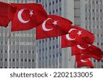 Turkish National flags waving in front of the Ministry of foreign affairs in Ankara - Turkey