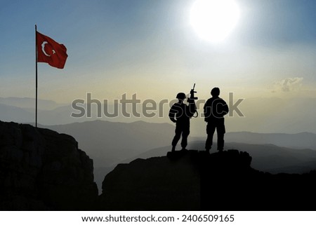 Turkish soldiers guarding the border line and representatives of peace