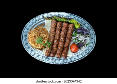 Turkish Style Kebab. Traditional Turkish Food Adana Kebab. Urfa, Mardin Kebap. Middle Eastern Food