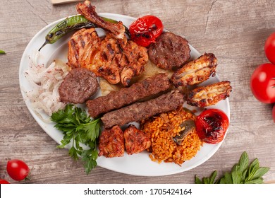 Turkish style mixed kebab, Grilled Chicken wings, Grilled meatballs
