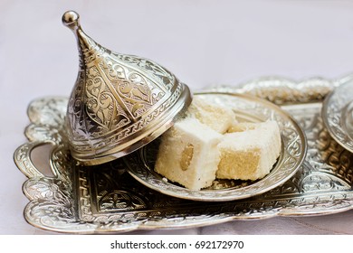 Turkish Sweets Lokum In A Metal Cup