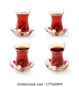 Turkish Tea Cup Set With Clipping Path.