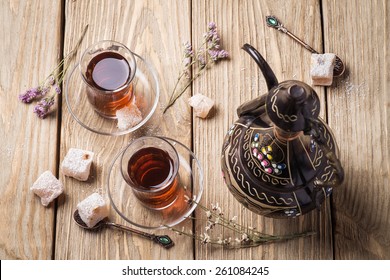 Turkish Tea With Sladastyami. Top View