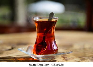 Turkish Tea In Traditional Glass Cup