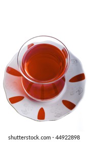 Turkish Tea In Traditional Glass Isolated On White Top View