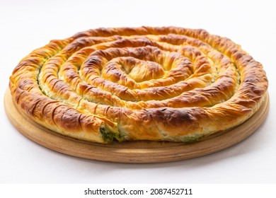Turkish Tepsi Boregi, Round Borek, Tray pastry (Turkish name; rulo borek)