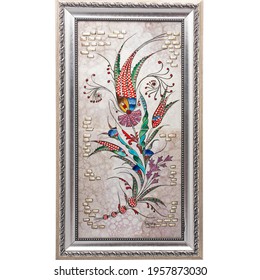 Turkish Tile Wall Art Traditional Ottoman Decoration Frame Handmade Ceramic Painting Interior Objects Isolated On White Background