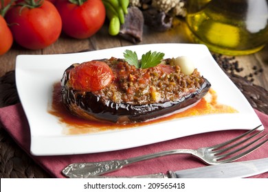 Turkish Traditional Aubergine Eggplant Meal - Karniyarik (Riven Belly)