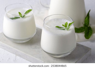  Turkish traditional drink ayran , kefir or buttermilk made from yogurt