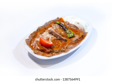 Turkish Traditional Iskender Kebab Yogurttomatoes Pepper Stock Photo ...