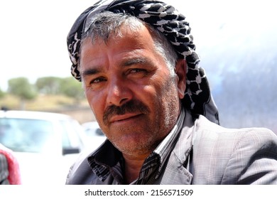 "diyarbakır, turkiye, 16.05.2022: pushi of karacadağ mountain villages, head-wrapped pushi, men's local clothing,