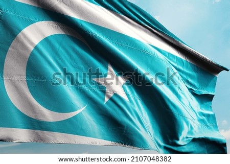 Turkmen, Turkmeneli  flag fluttering in the wind 3d realistic render