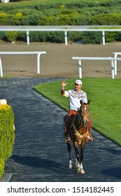 TURKMENISTAN, ASHGABAT - APRIL 24,2019: Day Of Turkmen Racehorse. President Gurbanguly Berdimuhamedow On Akhal Teke Horse.