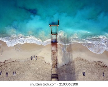 Turks  Caico's Dock (Drone) taken near Club Med on Grace Bay  - Shutterstock ID 2103368108