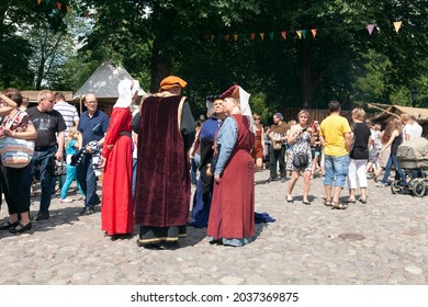 TURKU, ABO FINLAND ON JUNE 30. View of an outdoor performance at the Medieval Market Festival on June 30, 2013 in Turku, Abo Finland. Unidentified actors and audience. 