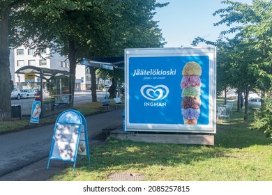 Turku, Finland - August 6, 2021: Ice Cream Parlor With Logo Of Ingman. Ingman Is Brand Of Ice Cream Made By Unilever.