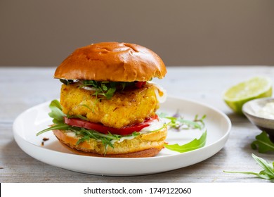 Turmeric Fish Burger In Brioche Bun