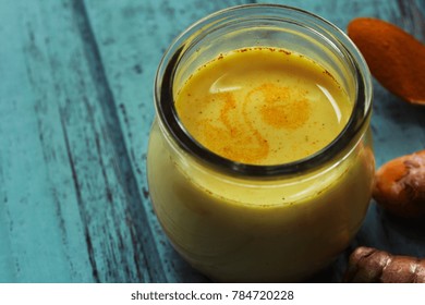 Turmeric Golden  Milk / Detox Smoothie , Selective Focus