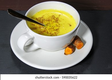 Turmeric Latte, Or Golden Milk Or Haldi Doodh And Indian Health Drink.