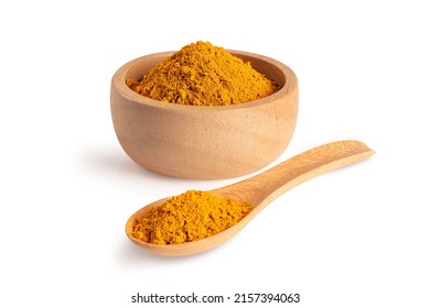 Turmeric powder (Curcuma longa Linn) in wooden bowl and spoon isolated on white background. - Powered by Shutterstock