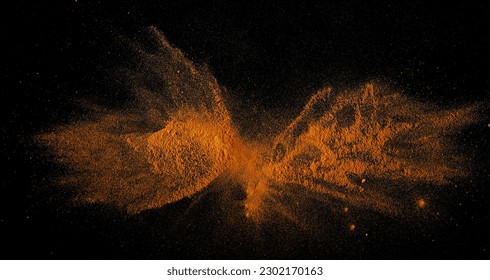 Turmeric powder pile scattered isolated on black, top view - Powered by Shutterstock