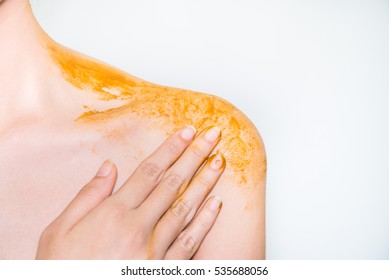 Turmeric In Spa On Body Woman On White Background