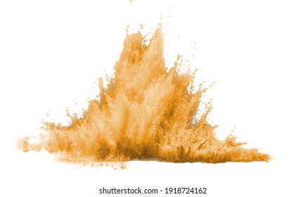 Turmeric Yellow Powder Burst On White Background