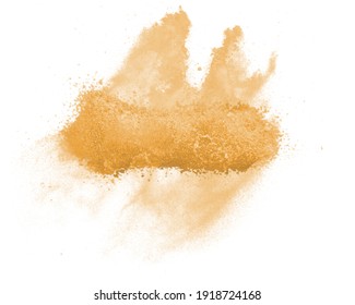 Turmeric Yellow Powder Burst On White Background