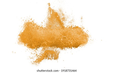 Turmeric Yellow Powder Burst On White Background