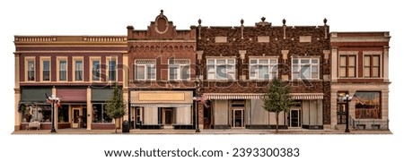 Turn of the century style storefront facade isolated on a white background.