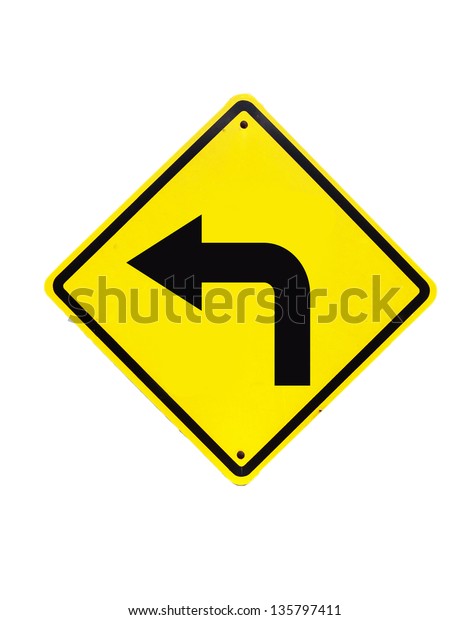 Turn left traffic sign on\
white